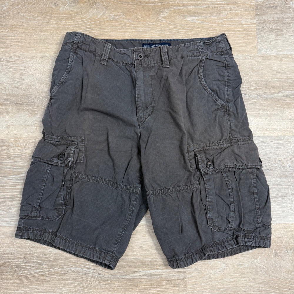 American Eagle Longboard Cargo Shorts Mens 34 Gray Ripstop Cotton Multi Pocket